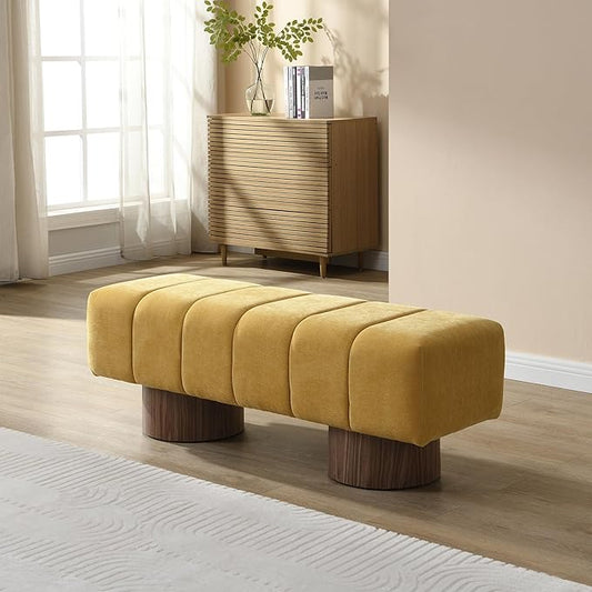 Christopher Knight Home Manila 50" Chenille Fabric Dining Bench for 2 People, Upholstery Ottoman Bench, End of Bed Footstool, Living Room Sofa Extra Seat/Footrest, No Assembly Needed, Mustard Yellow