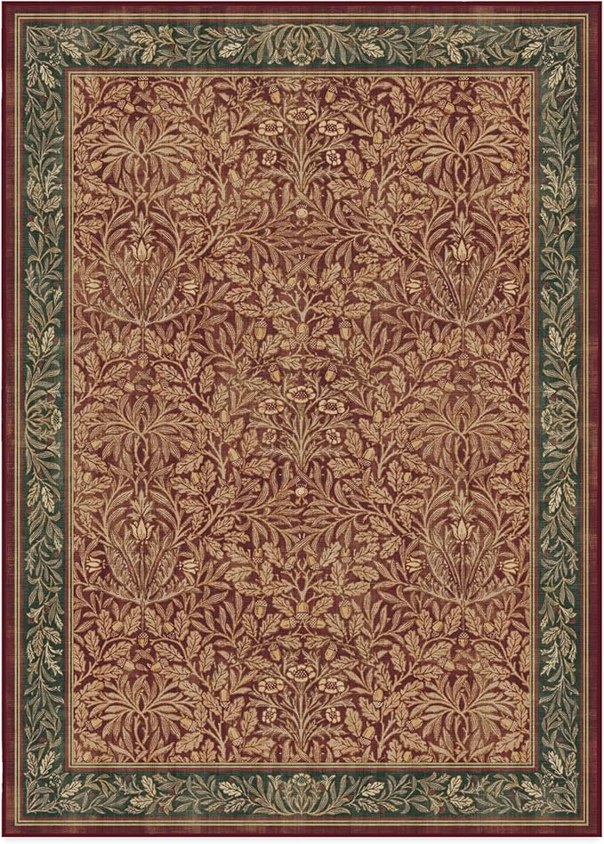 RUGGABLE x Morris & Co Machine Washable Christmas Area Rug – Acorn Amber Red 2x3, Stain-Resistant, Non-Slip – Small Rugs for Living Room, Bedroom, Hallway, Entryway & Bathroom–with Standard Pad