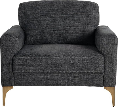 Studio Living® Matthew 39.8" Arm Chair, Mid-Century Modern, Pocket Coil Comfort, Metal Brushed Bronze Legs, Chenille Fabric, Black