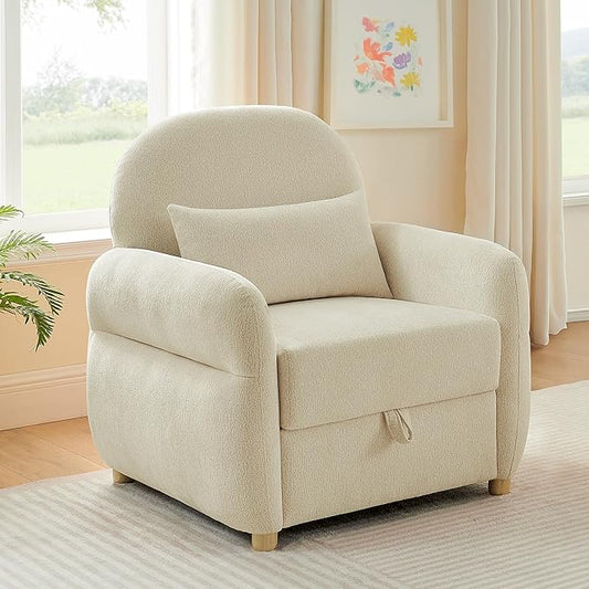 33.5" Mordern Accent Chairs,Reading Chair with Storage,Single Sofa in Chenille Fabric for Living Room, Bedroom and Compact Spaces. (Beige)