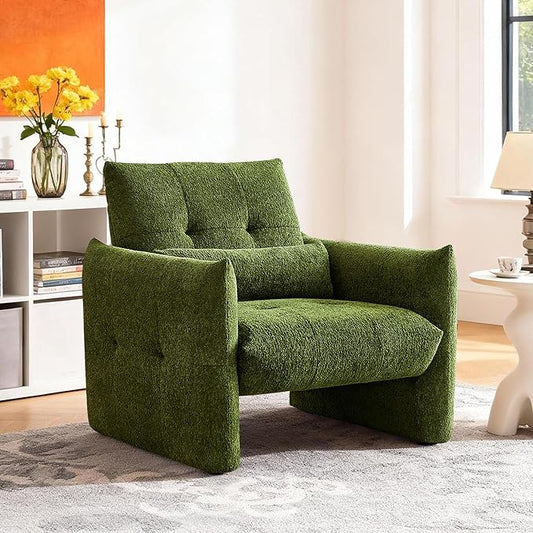 33.9" Accent Chairs, Modern Upgrade Sherpa Fabric Arm Chair Comfy Upholstered Armchair Leisure Single Sofa Chair with a Waist Pillow for Bedroom, Office and Living Room