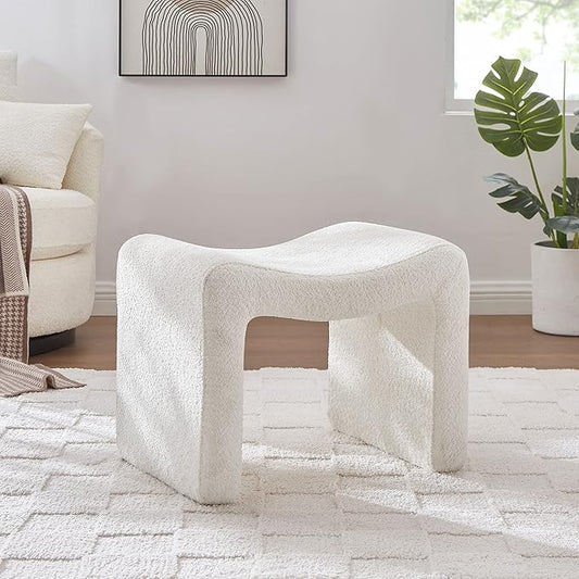 VANOMi Small Footstool Ottoman, Multi-Functional Modern Foot Stool, Sofa Footrest Extra Seating for Living Room, Entryway, Hallways and Bedrooms, Small, White