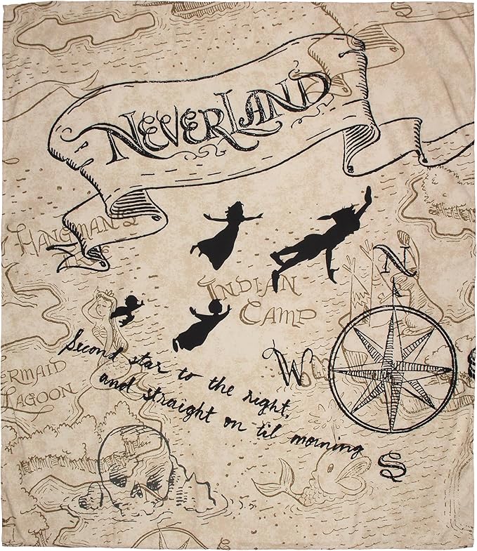 Northwest Disney's Peter Pan Neverland Map Compass Tapestry for Bedroom Wall Hanging for Living Room Dorm Home Decor 40"x35"