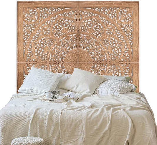 King Wood Headboard Rustic | Carved Full Head Board Only | Wooden Wall Art Full Size Bed | Wall Mount Decor King or Queen | Bed Headboard Panels