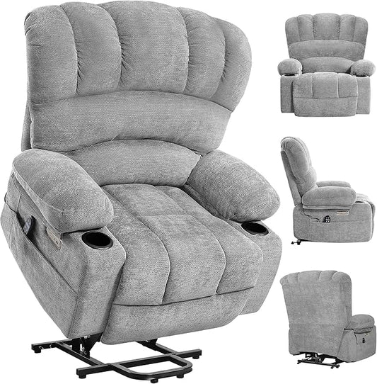 DURASPACE Power Lift Recliner Electric Lift Massage Recliner Chairs with Heat, Large Shell Velvet Backrest Lift Chair Recliners for Elderly, Seniors (Gray)