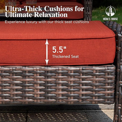 HERA'S HOUSE Oversized Patio Wicker Chairs, High Back Outdoor Swivel Chairs Set of 2 with Rattan Side Table, 5.5" Thick Cushions, 3-Piece Patio Furniture Sets for Deck Porch Pool, Brown/Red