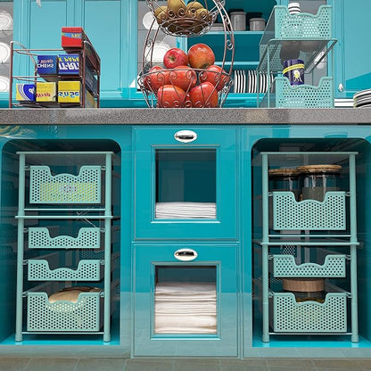 Simple Houseware Stackable 2 Tier Sliding Basket Organizer Drawer, Turquoise