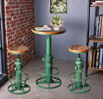 Topower 3 Piece Pub Bar Set Retro Round Bar Table and Stools for 2 Height Adjustable Pub Desk and Stools Match Bar Height and Counter Barstool Antique Green(1 Table + 2 Chairs)