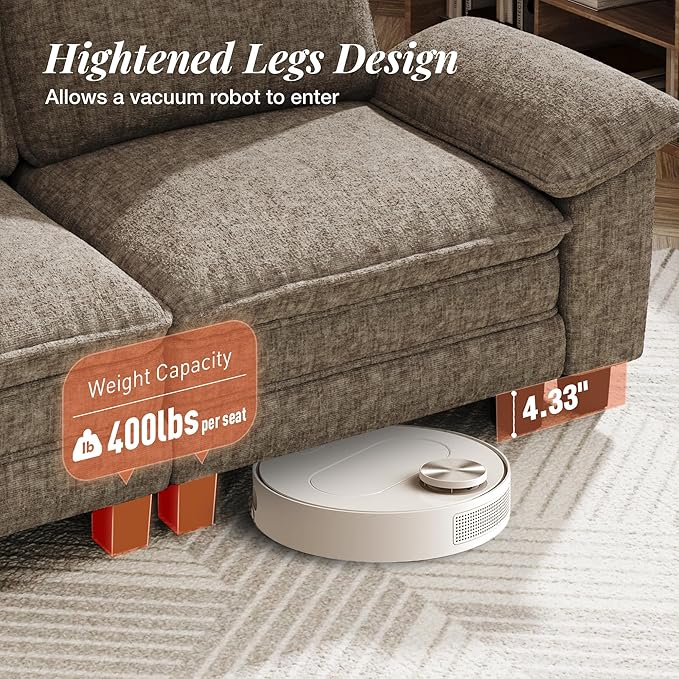 157.5" Cloud Modular Sectional Sofa, 4-Seater w/Deep Seat & Removable Arms, Plush Chenille for Living Room - Smoky Gray