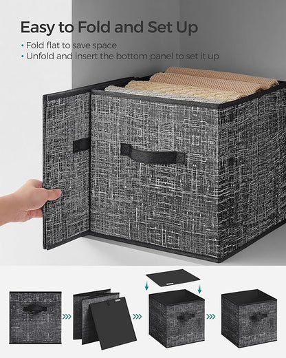 SONGMICS Storage Cubes, 11.8 x 11.8 x 11.8 Inches Non-Woven Fabric Bins with Double Handles, Set of 8, Closet Organizers for Shelves, Foldable, for Clothes, Ink Black UROB830B01