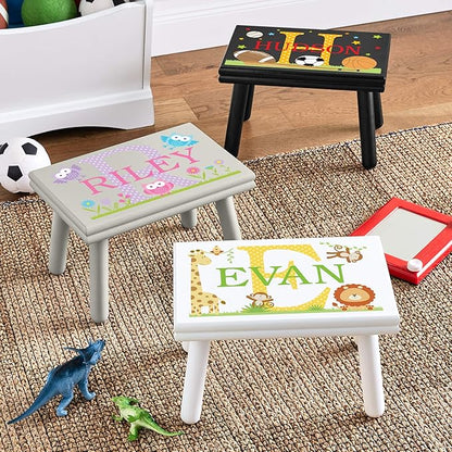 Let’s Make Memories Personalized My Own Name Step Stool - Children’s Step Stool - Sturdy Wood – Non-Toxic Paint, Sealer - Sports Design - Gray - 14’Wx9.25”Lx8.75”H - Ages 3+