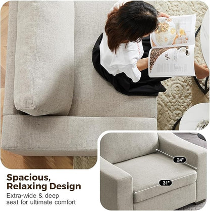 ABCASA 47" W Oversized Accent Chair Set of 2, Comfy Upholstered Sofa Chair with Large Seat and Wide Armrest, Pet-Friendly Modern Lounge Armchair for Living Room/Apartment/Bedroom, Soft Linen, Oatmeal