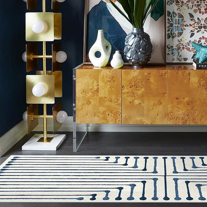 RUGGABLE x Jonathan Adler Machine Washable Modern Runner Rug – Inkdrop Slate Blue 2.5x10, Stain-Resistant, Non-Slip – Washable Rug for Hallway, Entryway, Living Room & Kitchen–with Cushioned Pad