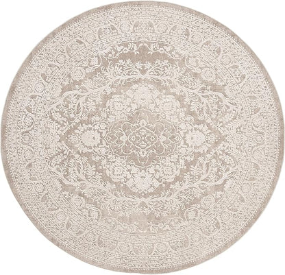 SAFAVIEH Area Rug 8' Round - Reflection Collection - Large - Beige & Cream, Non-Shedding & Easy Cleaning, Ideal for Living Room, Bedroom, Dining Space (RFT668A)
