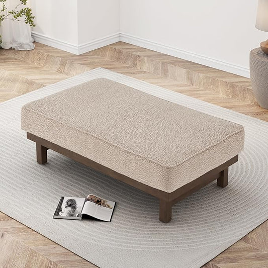 Christopher Knight Home Hillman Boucle Fabric Ottoman with Wood Frame,Rectangular Footrest Bench,Non Storage Ottoman Bench for Living Room Bedroom Entryway Home Decor,Light Brown