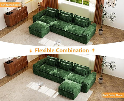 Hobestluk 120" Cloud Sectional Couch 3-Seater Sofa with Deep Seat Modular Sofa with Removable Cover Large Sofa Couch for Living Room (Green, 3-Seater Sofa)