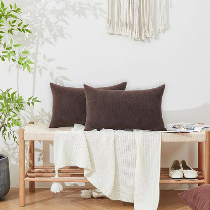 GAWAMAY Lumbar Decorative Throw Pillow Covers 12"x20" Inch Set of 2, Super Soft Chenille Rectangle Pillowcase for Living Room Bedroom Sofa Couch Cushion Support Pillow Cover 30x50cm Coffee (No Insert)