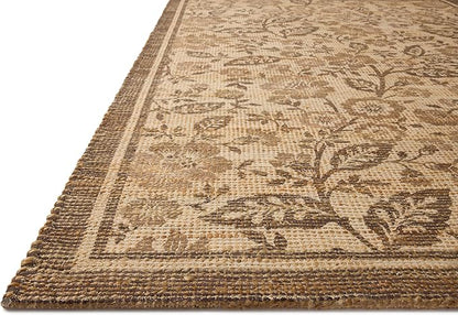Loloi Chris Loves Julia Rue Collection RUE-03 Bark/Mocha 5'-0" x 7'-6" Area Rug Jute Neutral Floral Living Room Bedroom Rug