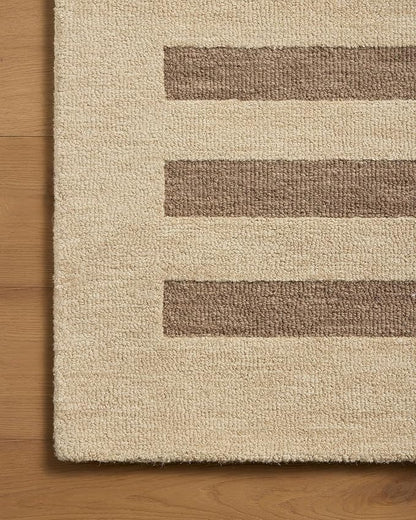 Loloi Leanne Ford Craven Collection CVN-05 Oatmeal/Bark 5'-0" x 7'-6" Area Rug Striped, Patterned, Neutral, Living Room, Bedroom, Dining Room