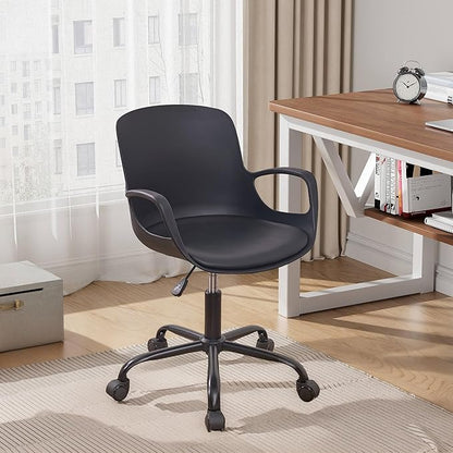 VECELO Mid-Back Chair for Desk with Armrests, Height Adjustable, 360°Swivel Wheels for Home Office Computer Study Work, Black