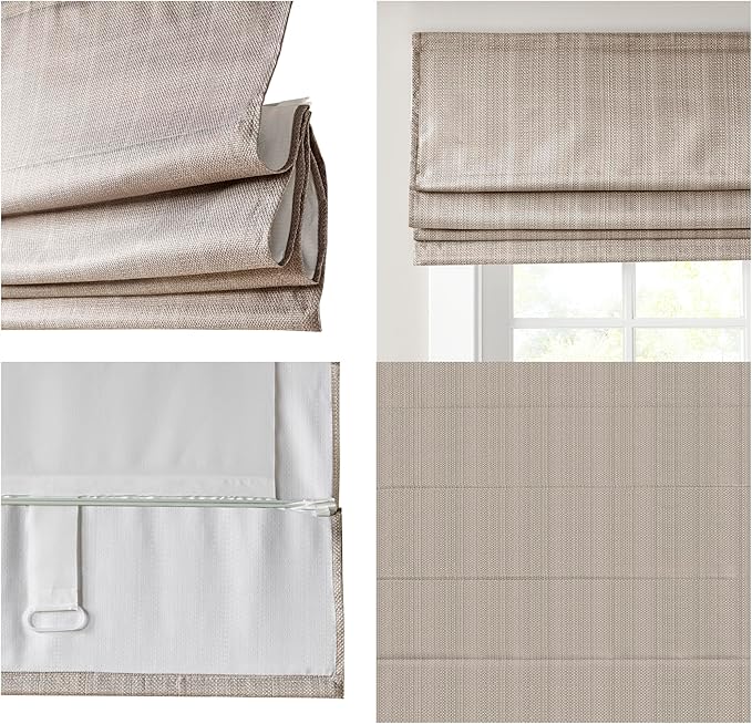 Madison Park Galen Cordless Roman Shade, 34"W x 64"H, Sheen Taupe – Room Darkening, Thermal Insulated, Energy Efficient Window Blind with Subtle Sheen Basketweave Fabric for Privacy