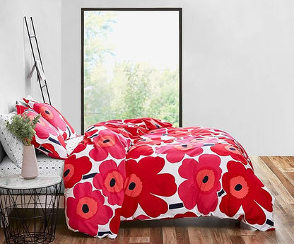 Marimekko - Queen Comforter Set, Cotton Bedding with Matching Shams, Lightweight Home Decor for All Seasons (Unikko Red, Queen)