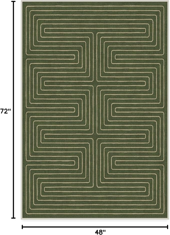 RUGGABLE x Jonathan Adler Machine Washable Modern Area Rug – Labyrinth Fern Green 4x6, Stain-Resistant, Non-Slip – Medium Rugs for Living Room, Bedroom, Hallway, Entryway & Office–with Cushioned Pad