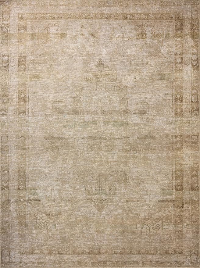 Loloi Amber Lewis Cambria Collection CBR-04 Natural/Jade 7'-6" x 9'-6" Area Rug Jute, Neutral, Vintage Style, Antique Tone, Living, Bedroom, Dining, Carpet