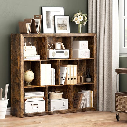 Book Shelf with 10-Cube, 43” Wide Bookshelf with Anti-Tip Device, 38” Tall Open Bookcase, Modern Display Organizer Book Case for Home Office, Entryway, Living Room, Bedroom, Study Room