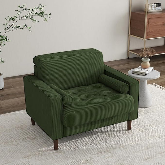 Oversized Accent Chair Set of 1, Corduroy Fabric Mid Century Modern Armchair with Large Seat for Living Room Bedroom Reading