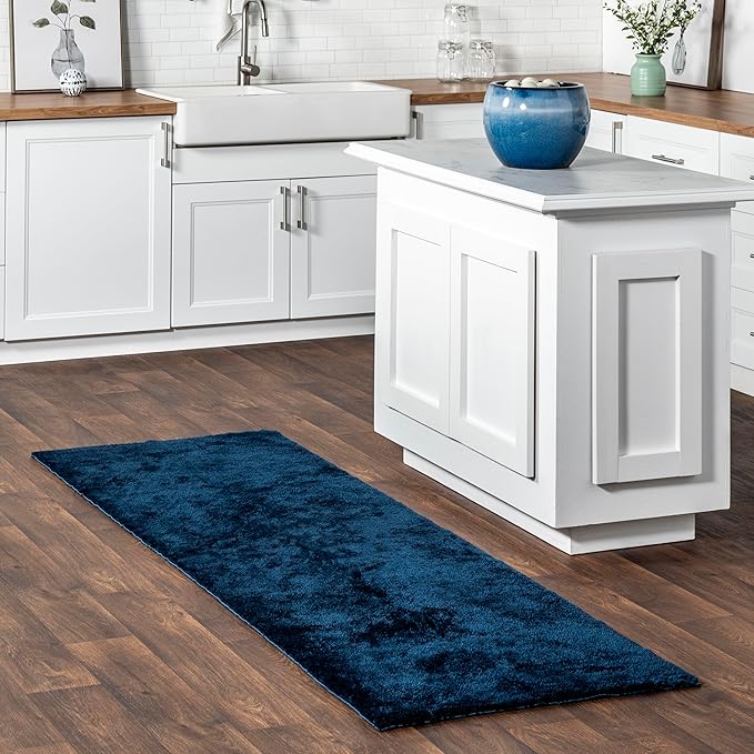 nuLOOM 2' x 8' Cozy Plush SuperiorWash Area Rug, Machine Washable, Non-Slip, Soft Fluffy Shag Carpet for Living Room Bedroom Kids Room Nursery Home Decor, Loni Navy