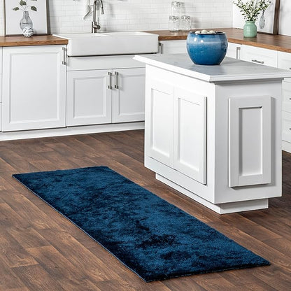 nuLOOM 2' x 6' Cozy Plush Area Rug, Machine Washable, Non-Slip, Soft Fluffy Shag Carpet for Living Room Bedroom Kids Room Nursery Home Decor, Loni Navy
