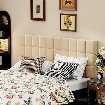 Andeworld Velvet Upholstered Tufted King Size Headboard,Wood Head Board with Metal Legs, Adjustable Height from 42” to 56”, Bed Headboard in Modern Design,Backboard for Bed, Apricot