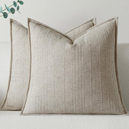 a moment Linen Pillow Covers Set of 2,Boho Farmhouse Throw Pillowcases Neutral Textured Decorative Covers for Couch Sofa Bed, Soft Linen Blend Accent Case Cushion Living Room Home Decor 18"x18"Khaki