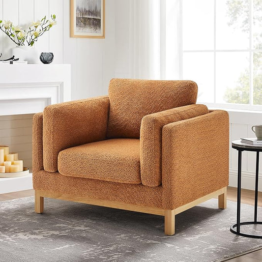 VANOMi 41.34" Oversized Accent Chair, Upholstered Armchair with Solid Wood Legs Living Room Chairs with Wide Armrest Pads, Reading Chair for Bedrooms, Apartments, Living Rooms, Offices（Curry）