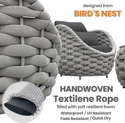 Aluminum Outdoor Patio Couch Set: 5 Pieces Woven Rope Porch Furniture Sofa Set Cushioned - Metal Modern Deck Conversation Set - All Weather Assembled Courtyard Seating for Backyard Pool Hotel