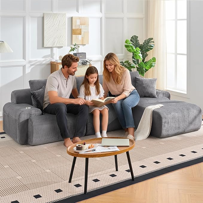 118" Modular Sectional Sofa, Cloud Sectional Couch with Deep Seat, Modern Modular Sofa with L Shaped Comfy Cloud Upholstered Boneless Couches for Living Room Bedroom, Grey