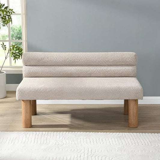 Christopher Knight Home Wally Boucle Upholstered Dining Bench, Modern Large Dining Room Chair, Entryway Ottoman Bench, Bedroom End of Bed Seating, Armless Desing and Wooden Frame, Light Gray+Natural