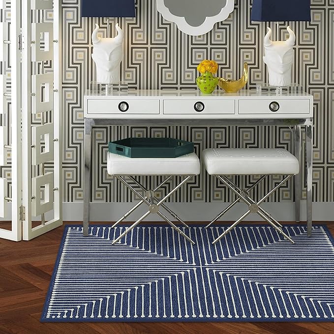 RUGGABLE x Jonathan Adler Machine Washable Modern Area Rug – Inkdrop Lapis Blue 3x5, Stain-Resistant, Non-Slip – Small Rugs for Living Room, Bedroom, Hallway, Entryway & Office–with Cushioned Pad
