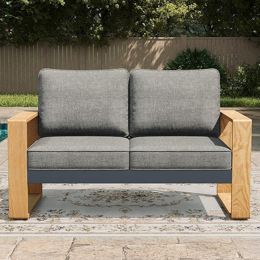 LayinSun Aluminum Patio Furniture Set 2 Seat Loveseat, Oversized Seat with Hight Back, Outdoor Conversation Sets for Porch, Balcony, Deck