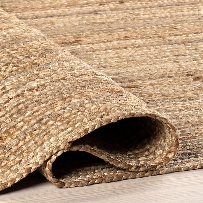 nuLOOM 9x12 Rigo Jute Hand Woven Area Rug, Natural, Solid Farmhouse Design, Natural Fiber, For Bedroom, Living Room, Dining Room, Hallway, Office, Kitchen, Entryway