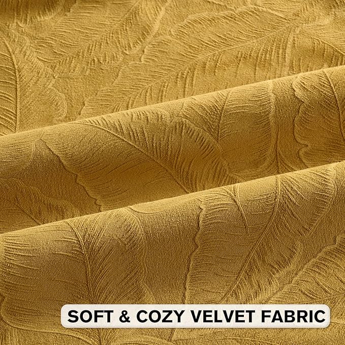 FUTEI Golden Yellow Velvet Throw Pillow Covers 22x22 Inch Set of 2,Soft Embossed Leaf-Relief Textured Cushion Cases,Natural Home Decor for Couch Living Room