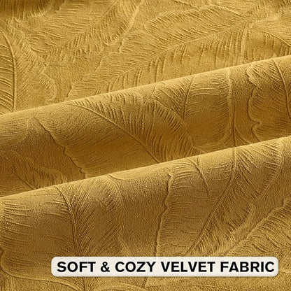 FUTEI Golden Yellow Velvet Throw Pillow Covers 18x18 Inch Set of 2,Soft Embossed Leaf-Relief Textured Cushion Cases,Natural Home Decor for Couch Living Room