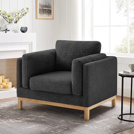 VANOMi 41.34" Oversized Accent Chair, Upholstered Armchair with Solid Wood Legs Living Room Chairs with Wide Armrest Pads, Reading Chair for Bedrooms, Apartments, Living Rooms, Offices（Dark Grey）