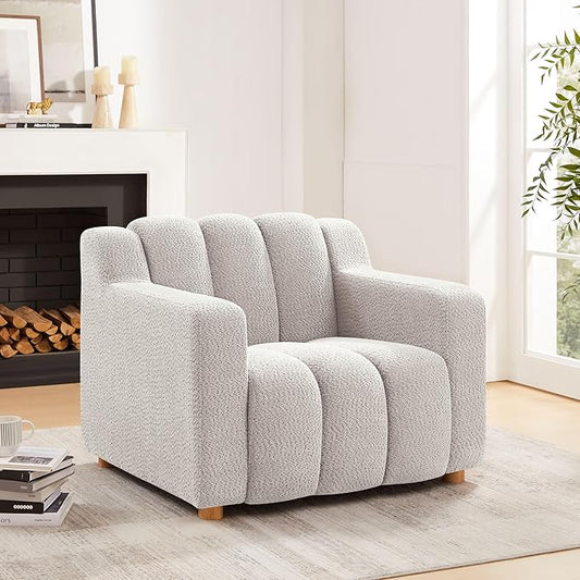 VANOMi Oversized Accent Chair, Modern Living Room Chairs, Comfy Boucle Fabric Upholstered Armchair for Bedroom, Office, Waiting Room (Beige)