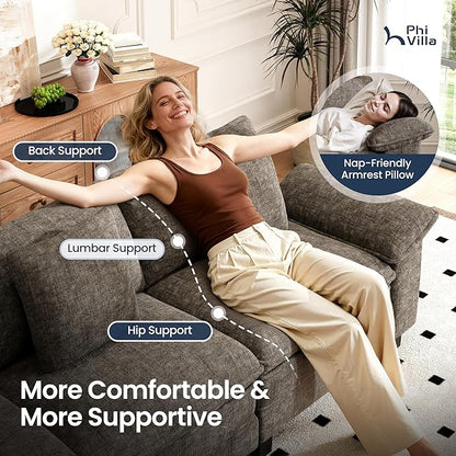 PHI VILLA Cloud Modular Couch Sets, 157.5" Sectional Sofa with U-Shaped Chaise, 6-Seater Couches with Movable Ottomans for Living Room, Chenille Fabric, Smoky Grey