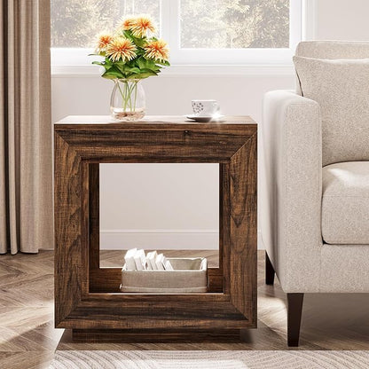 Tribesigns Rustic Brown End Table, 24" Side Table with Storage Shelf, Farmhouse Style Nightstand Bedside Table for Small Spaces, Bedroom, Living Room, Entryway, Easy Assembly (2, Brown)