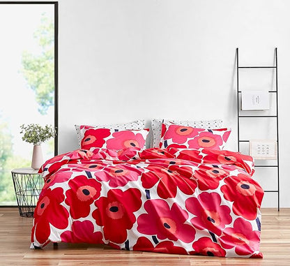 Marimekko - Queen Comforter Set, Cotton Bedding with Matching Shams, Lightweight Home Decor for All Seasons (Unikko Red, Queen)