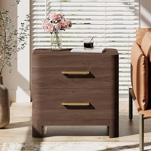 Christopher Knight Home Egbert Modern Nightstand with Drawers, Wooden Small Night Stand with Rounded Corners Design, Bedside Table/End Table for Bedroom, Multipurpose Storage Cabinet, Brown