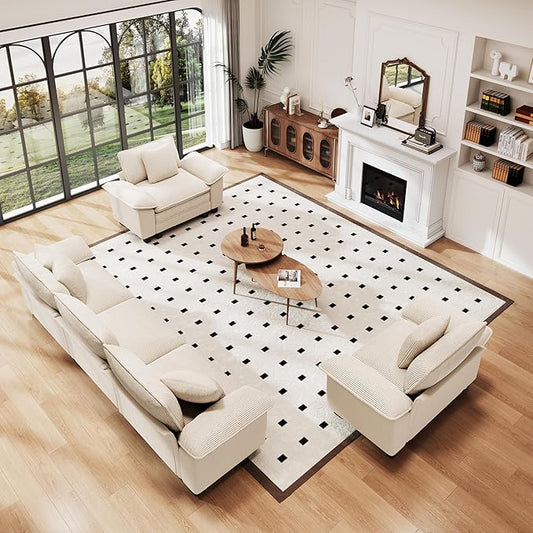 PHI VILLA Cloud Modular Couches Sets, 3 Pieces Sectional Sofa Set with Single Sofa, 5-Seater Upholstered Couch for Living Room Small Spaces, Chenille Corduroy Dual Fabric, Beige